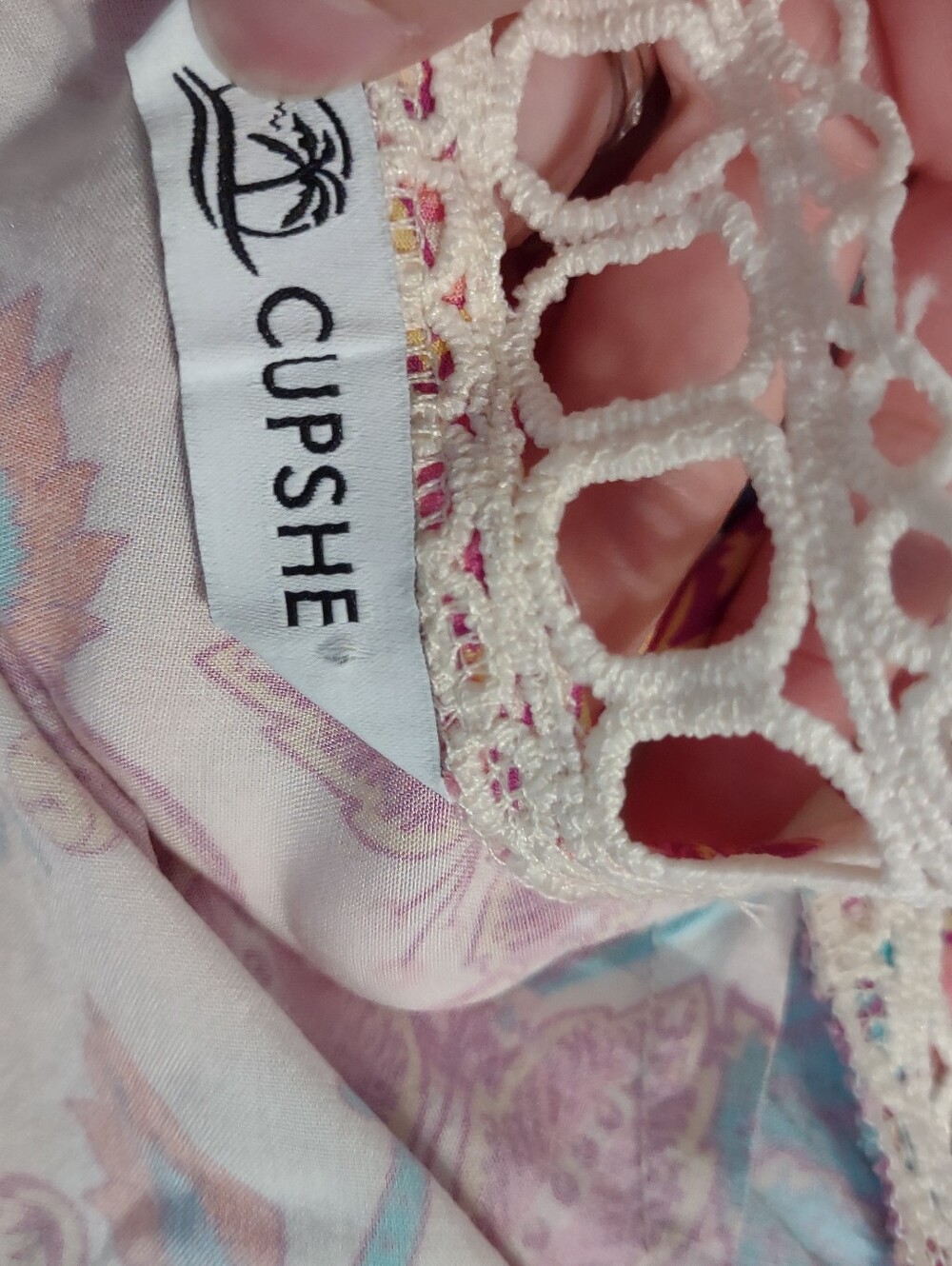 CUPSHE Playful Crush Floral Mini Dress Medium Boho Halter Crochet Trim Backless - Picture 6 of 8